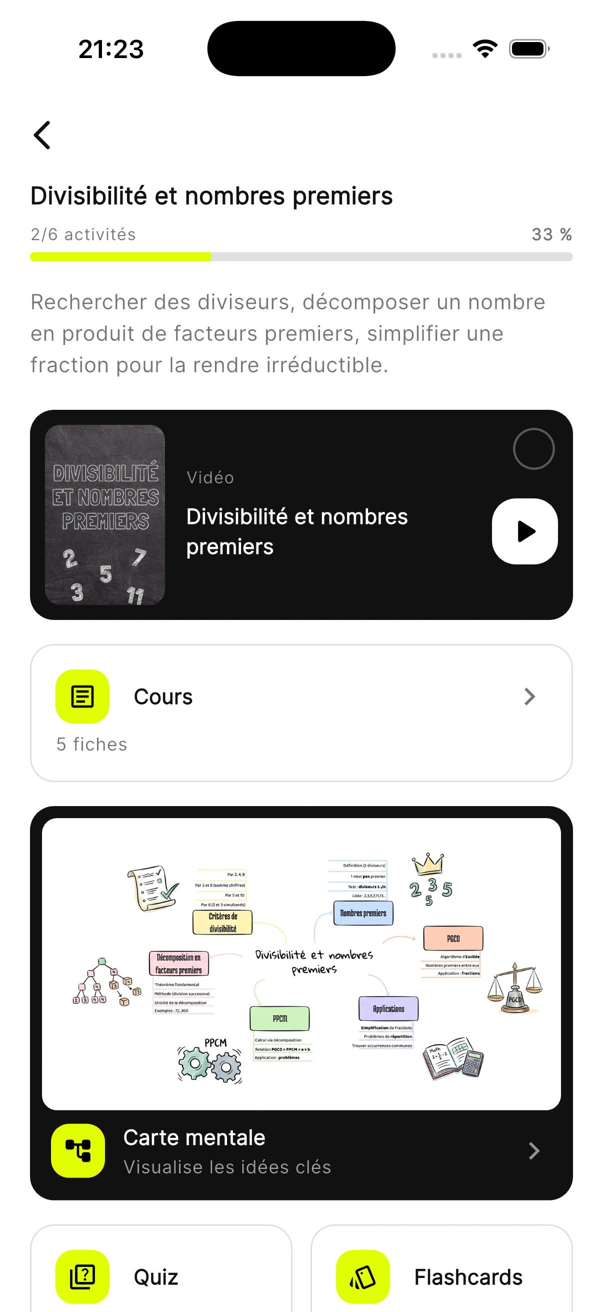 Écran de leçon Reviso